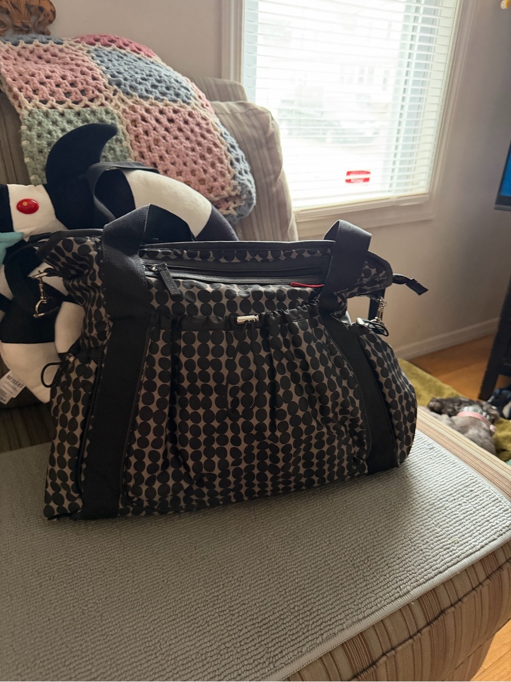 Skip Hop Black and Gray Dot-Print Baby Bag